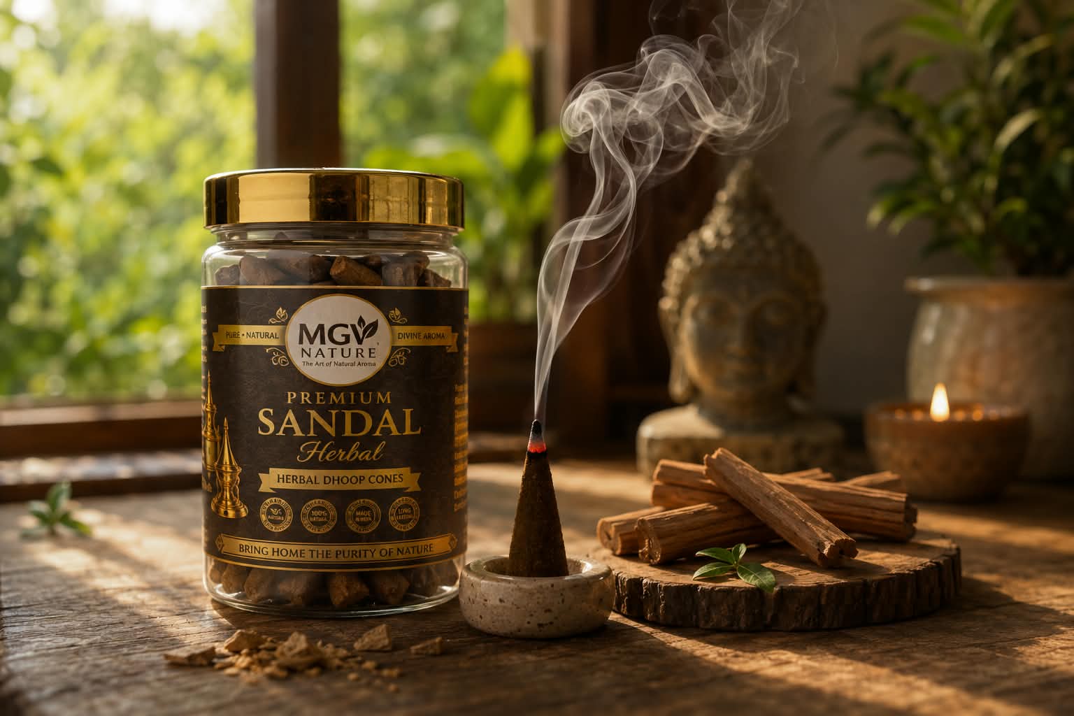 MGV Nature Sandal herbal dhoop sticks arranged for a peaceful ritual