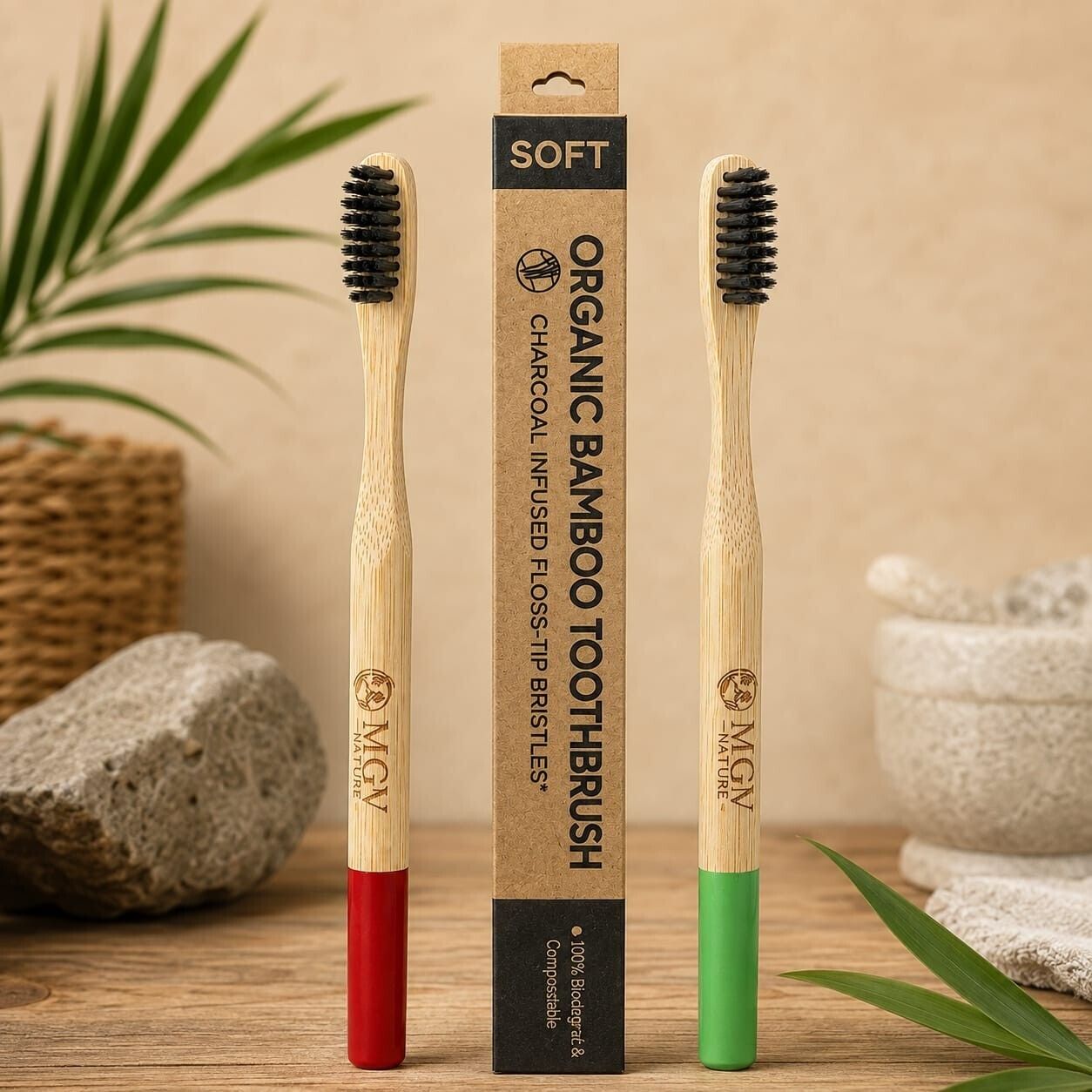 Charcoal Bamboo Toothbrush — Pack of 2